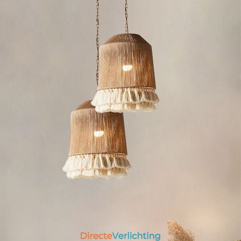 Rustieke hanglamp Boheemse stijl henneptouw kwast plafondlamp