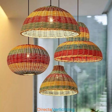 Hanglamp van bamboe en rotan, kleurrijke gestreepte interval, handgeweven lampenkap, plafondlamp Hanglamp van bamboe en rotan, kleurrijke gestreepte interval, handgeweven lampenkap, plafondlamp