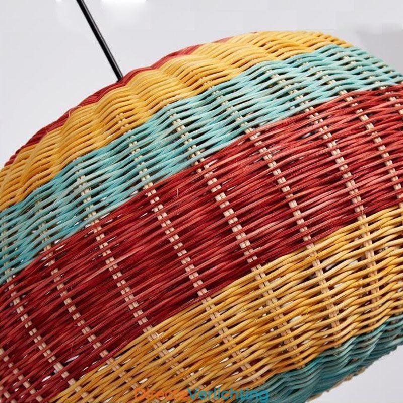 Hanglamp van bamboe en rotan, kleurrijke gestreepte interval, handgeweven lampenkap, plafondlamp