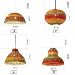 Hanglamp van bamboe en rotan, kleurrijke gestreepte interval, handgeweven lampenkap, plafondlamp