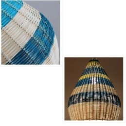 Hanglamp van bamboe en rotan met gestreepte tussenruimte, handgeweven lampenkap, plafondlamp