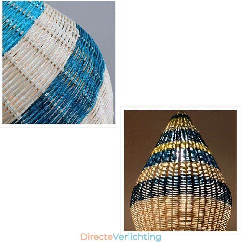 Hanglamp van bamboe en rotan met gestreepte tussenruimte, handgeweven lampenkap, plafondlamp