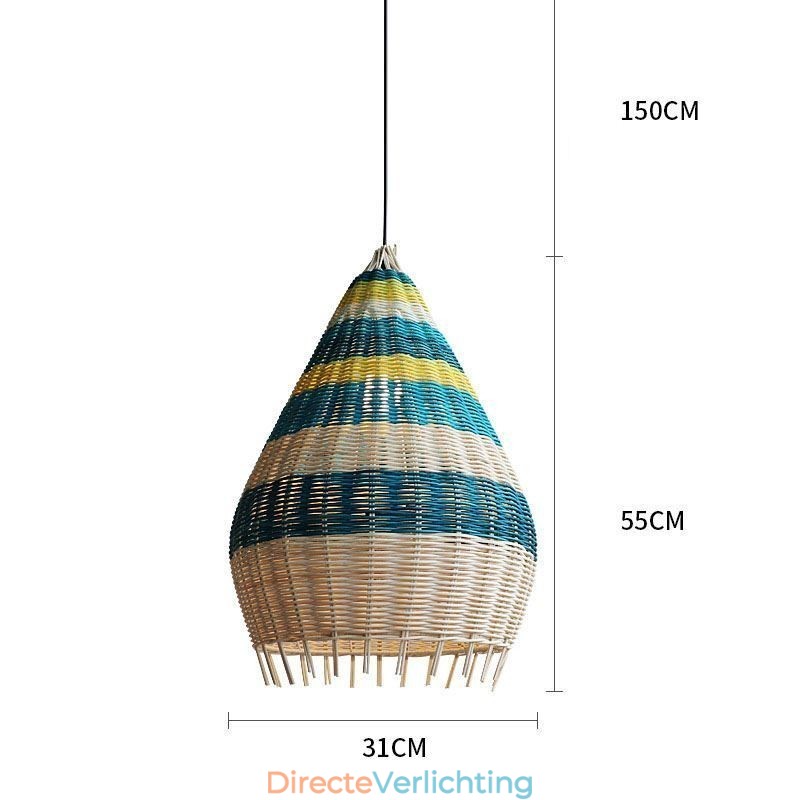 Hanglamp van bamboe en rotan met gestreepte tussenruimte, handgeweven lampenkap, plafondlamp