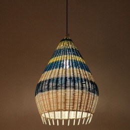 Hanglamp van bamboe en rotan met gestreepte tussenruimte, handgeweven lampenkap, plafondlamp