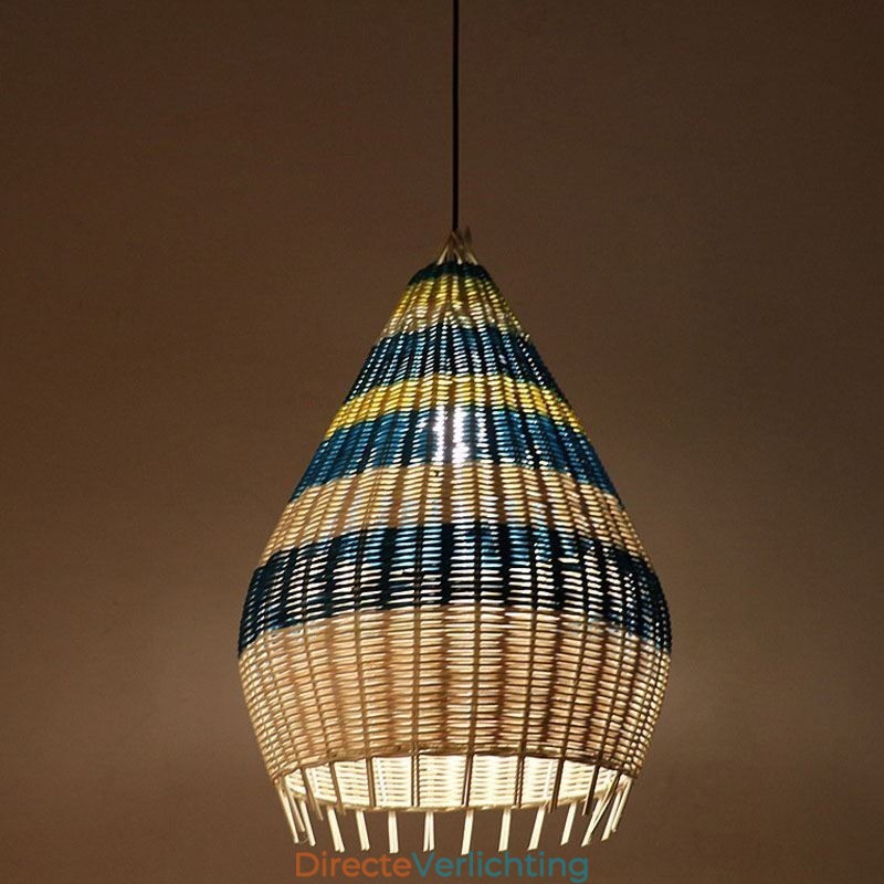 Hanglamp van bamboe en rotan met gestreepte tussenruimte, handgeweven lampenkap, plafondlamp