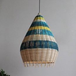 Hanglamp van bamboe en rotan met gestreepte tussenruimte, handgeweven lampenkap, plafondlamp