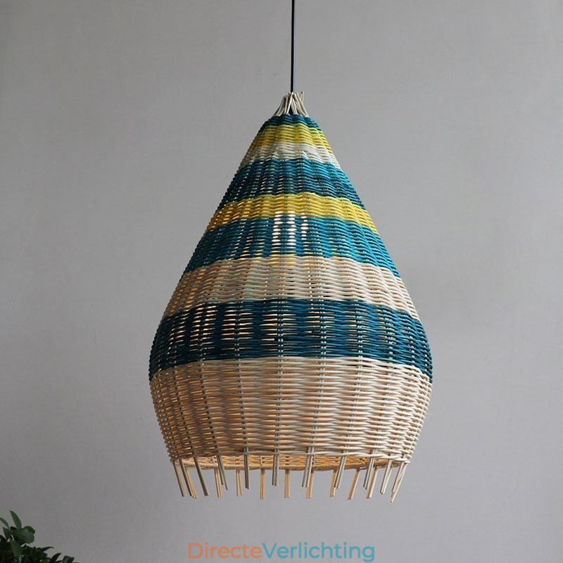 Hanglamp van bamboe en rotan met gestreepte tussenruimte, handgeweven lampenkap, plafondlamp