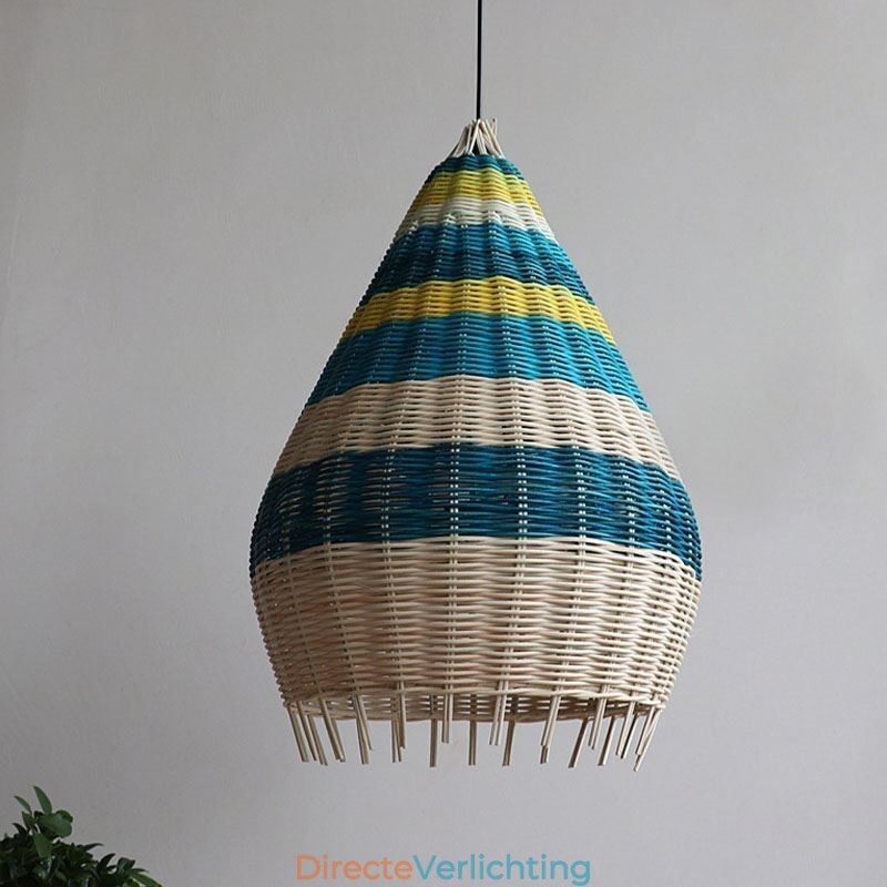 Hanglamp van bamboe en rotan met gestreepte tussenruimte, handgeweven lampenkap, plafondlamp