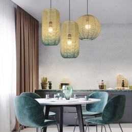 Hanglamp van papiertouw, retro landelijke plafondlamp met gradiënt in blauw