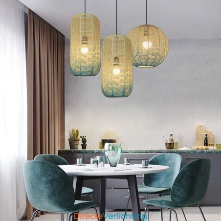 Hanglamp van papiertouw, retro landelijke plafondlamp met gradiënt in blauw Hanglamp van papiertouw, retro landelijke plafondlamp met gradiënt in blauw