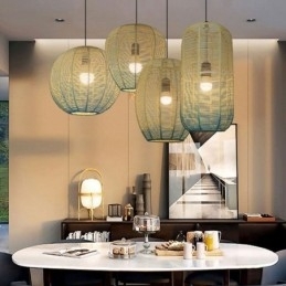 Hanglamp van papiertouw, retro landelijke plafondlamp met gradiënt in blauw