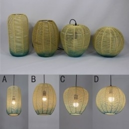 Hanglamp van papiertouw, retro landelijke plafondlamp met gradiënt in blauw