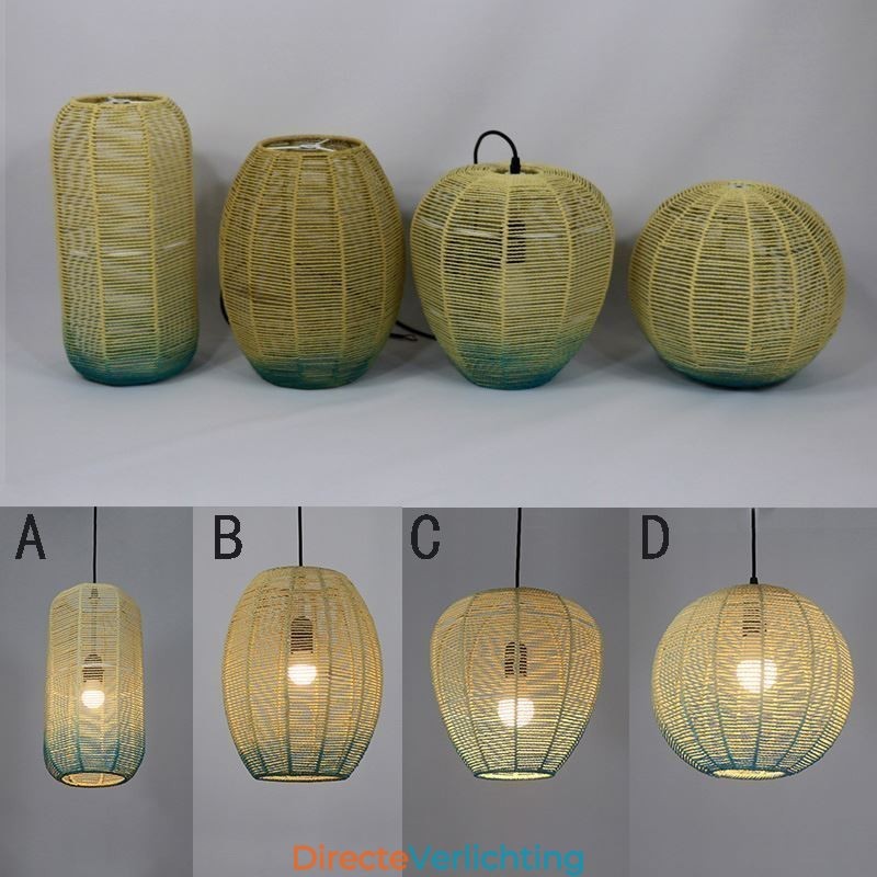Hanglamp van papiertouw, retro landelijke plafondlamp met gradiënt in blauw
