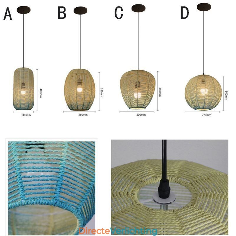Hanglamp van papiertouw, retro landelijke plafondlamp met gradiënt in blauw