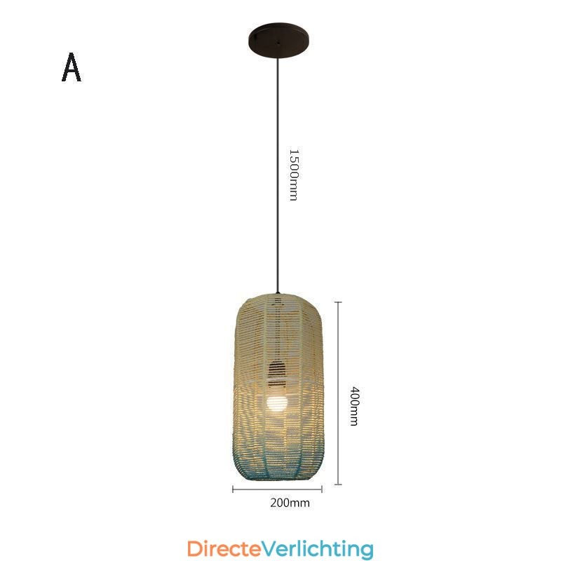 Hanglamp van papiertouw, retro landelijke plafondlamp met gradiënt in blauw