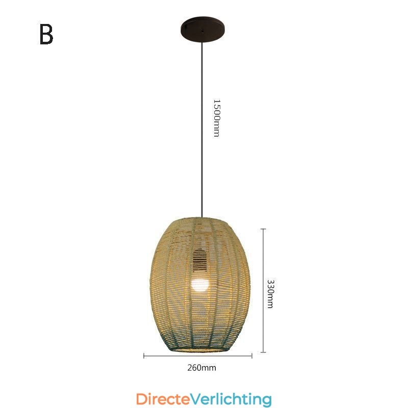 Hanglamp van papiertouw, retro landelijke plafondlamp met gradiënt in blauw