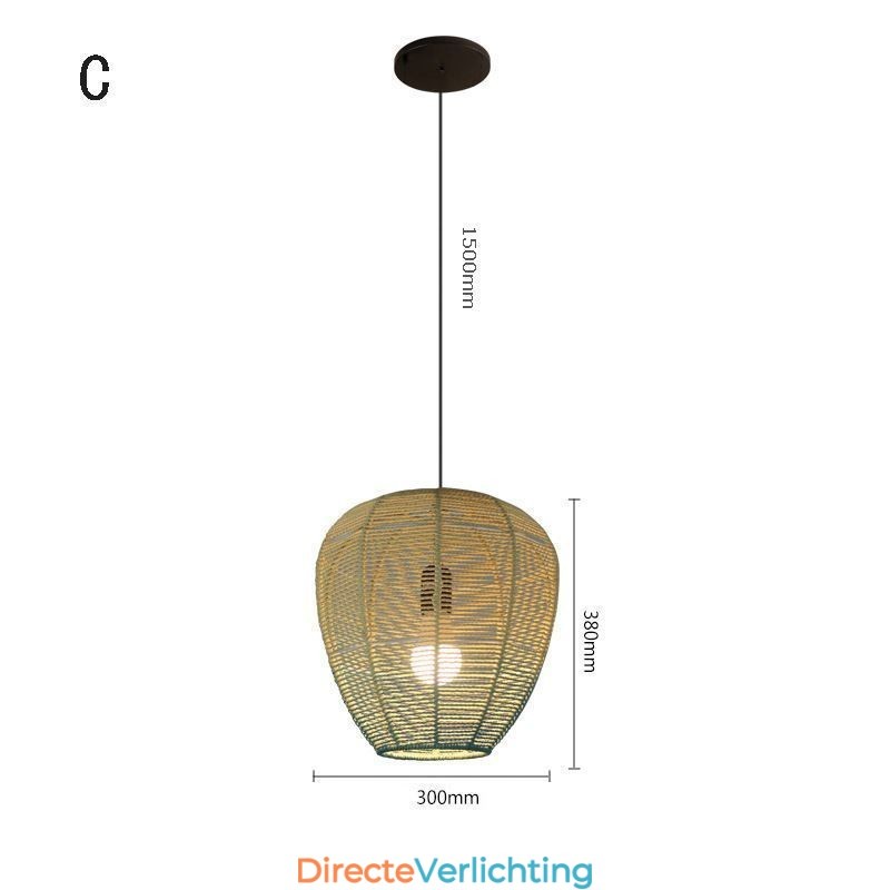 Hanglamp van papiertouw, retro landelijke plafondlamp met gradiënt in blauw