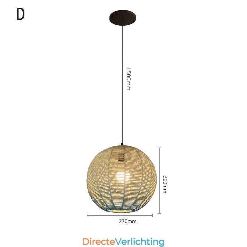 Hanglamp van papiertouw, retro landelijke plafondlamp met gradiënt in blauw
