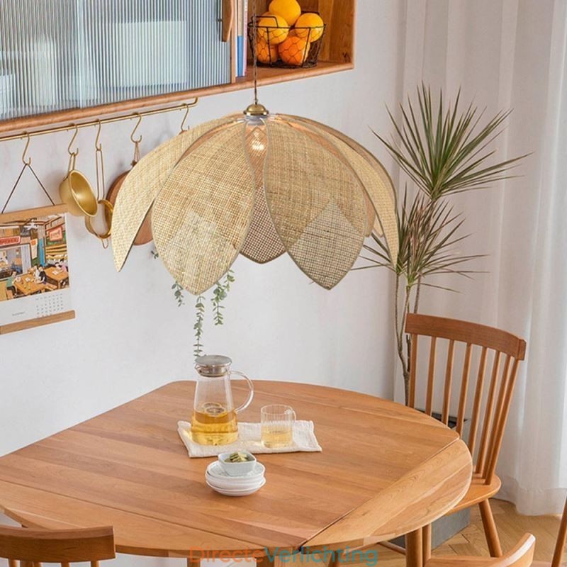 Rotan Lotus Hanglamp Café Retro Rotan Kunst Plafondlamp