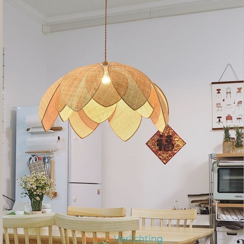 Rotan Lotus Hanglamp Café Retro Rotan Kunst Plafondlamp