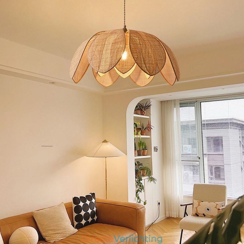 Rotan Lotus Hanglamp Café Retro Rotan Kunst Plafondlamp