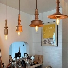 Rubberwood hanglamp in vintage hanglamp