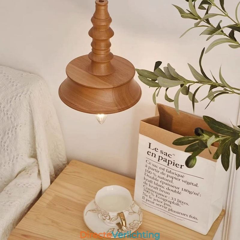 Rubberwood hanglamp in vintage hanglamp