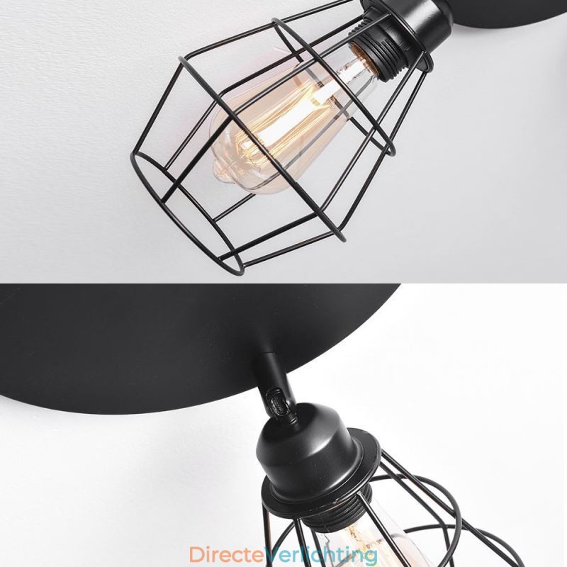 Industriële plafondlamp met 3 lampen in de vorm van een metalen kooi