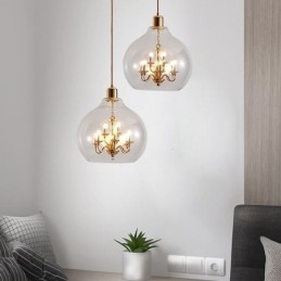 Glazen hanglamp moderne minimalistische smeedijzeren plafondlamp 9 lampen