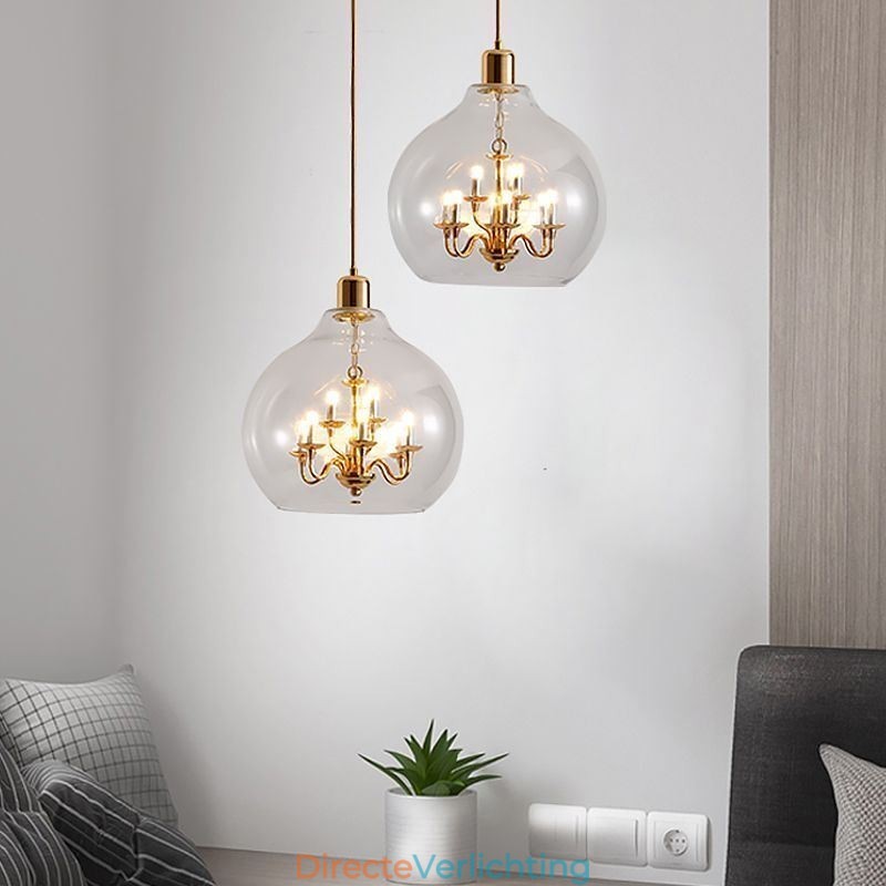Glazen hanglamp moderne minimalistische smeedijzeren plafondlamp 9 lampen