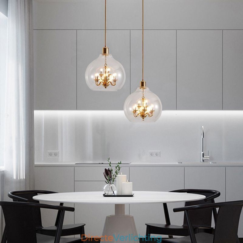 Glazen hanglamp moderne minimalistische smeedijzeren plafondlamp 9 lampen