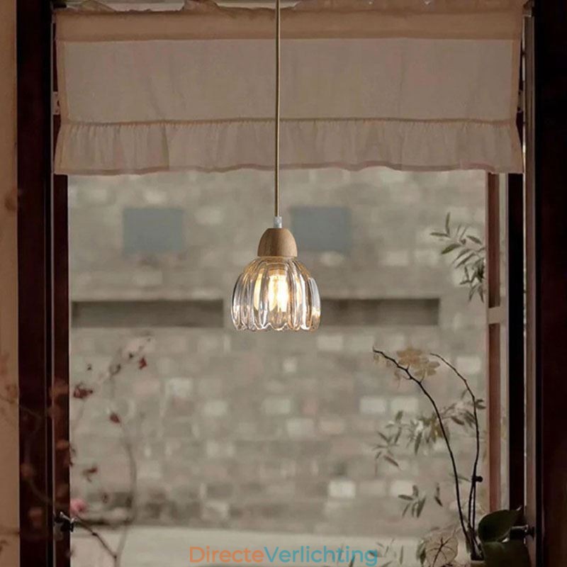 Glazen hanglamp Retro pastorale stijl eiland plafondlamp rubberhout decoratieve lamp