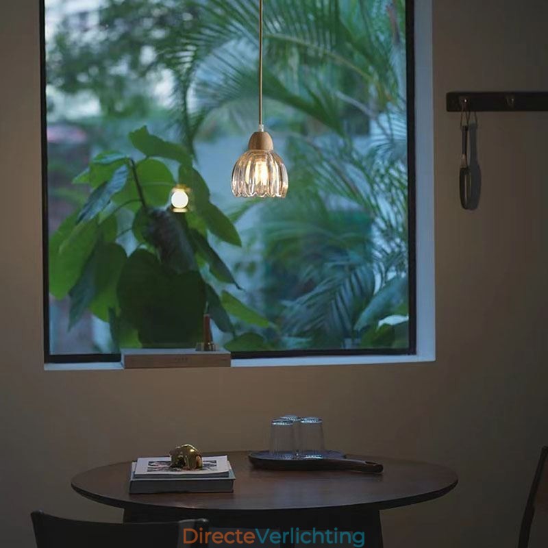 Glazen hanglamp Retro pastorale stijl eiland plafondlamp rubberhout decoratieve lamp