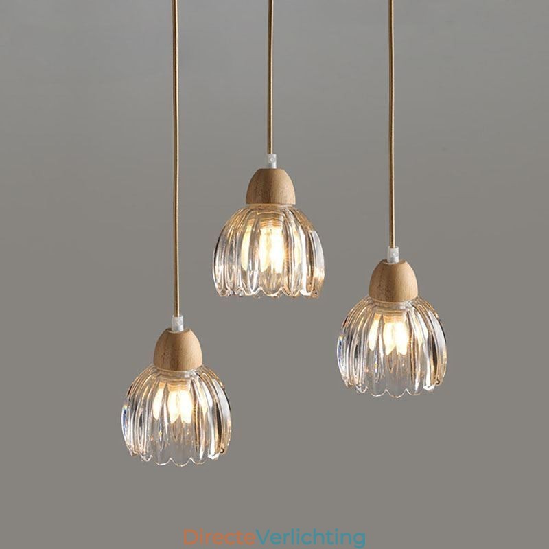 Glazen hanglamp Retro pastorale stijl eiland plafondlamp rubberhout decoratieve lamp