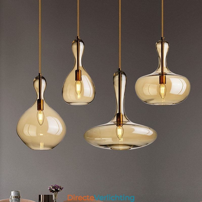 Nordic Glazen Hanglamp Amberkleurige Kap Plafondlamp