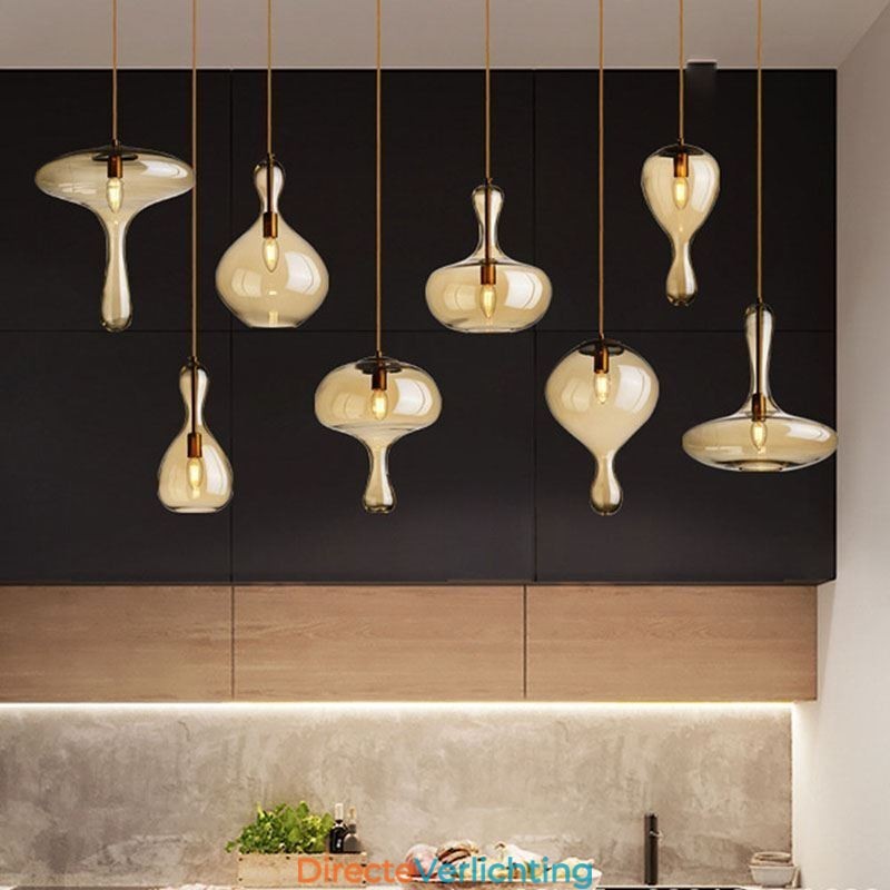 Nordic Glazen Hanglamp Amberkleurige Kap Plafondlamp