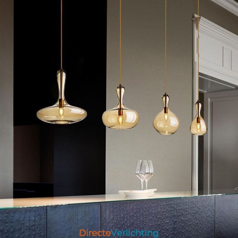 Nordic Glazen Hanglamp Amberkleurige Kap Plafondlamp