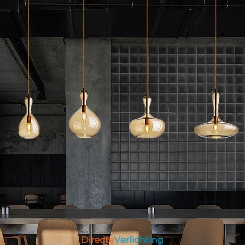 Nordic Glazen Hanglamp Amberkleurige Kap Plafondlamp