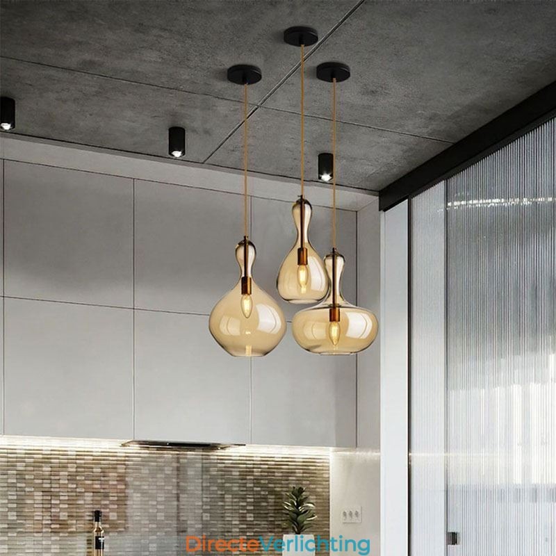 Nordic Glazen Hanglamp Amberkleurige Kap Plafondlamp