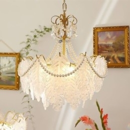 Europese glazen hanglamp, paal, moderne bladhanglamp