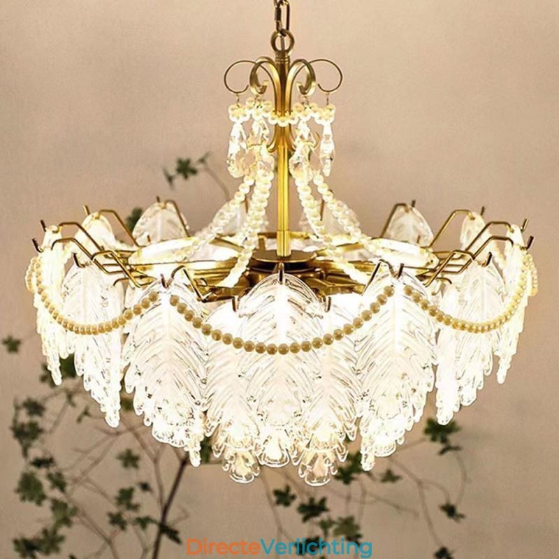 Europese glazen hanglamp, paal, moderne bladhanglamp