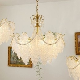 Europese glazen hanglamp, paal, moderne bladhanglamp