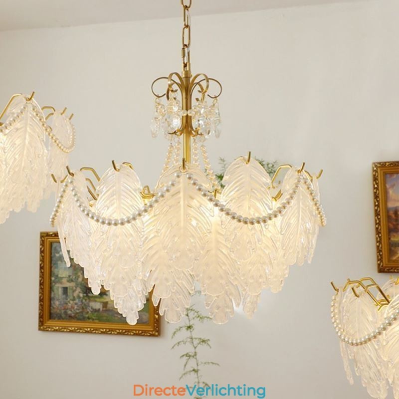 Europese glazen hanglamp, paal, moderne bladhanglamp