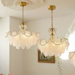 Europese glazen hanglamp, paal, moderne bladhanglamp