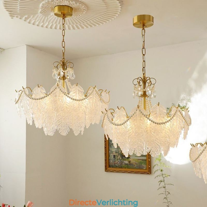 Europese glazen hanglamp, paal, moderne bladhanglamp