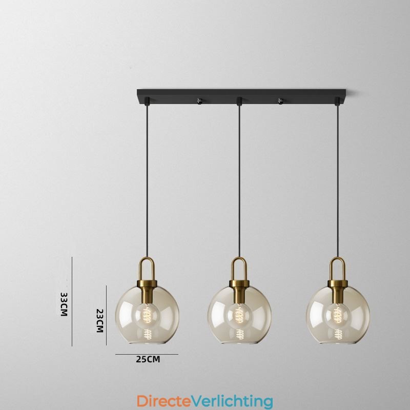3-lichts hanglamp met glazen kap eiland