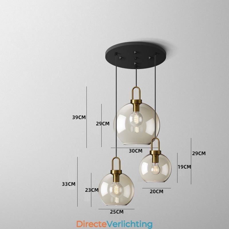 3-lichts hanglamp met glazen kap eiland