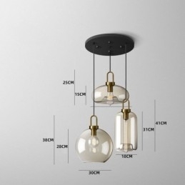 3-lichts hanglamp met glazen kap eiland