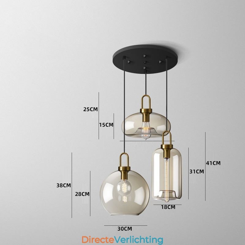 3-lichts hanglamp met glazen kap eiland