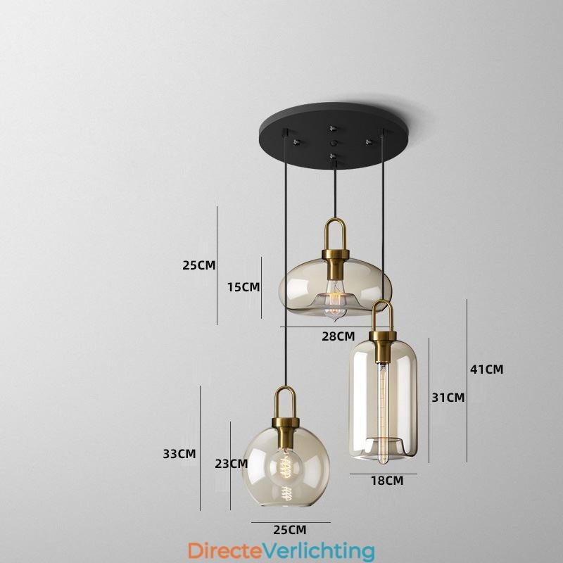 3-lichts hanglamp met glazen kap eiland